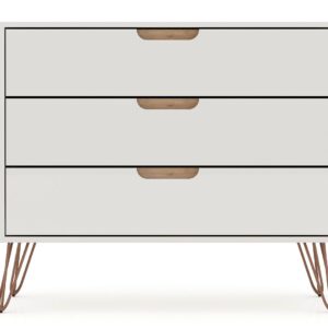 Manhattan Comfort Rockefeller 3-Drawer Off White and Nature Dresser (Set of 2)