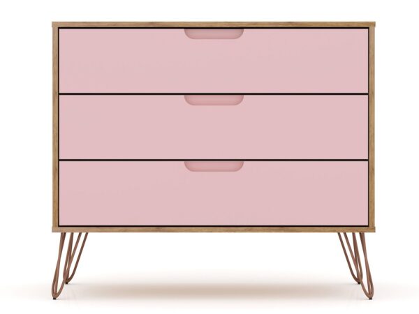 Manhattan Comfort Rockefeller 3-Drawer Nature and Rose Pink Dresser (Set of 2)