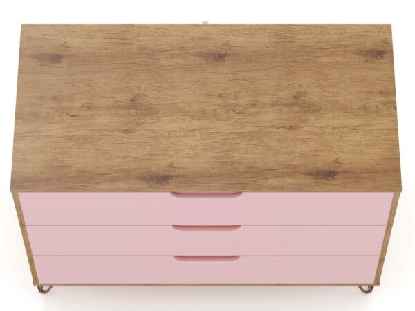 Manhattan Comfort Rockefeller 3-Drawer Nature and Rose Pink Dresser (Set of 2)