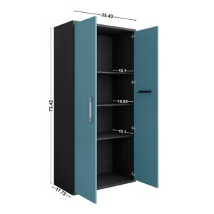 Manhattan Comfort Eiffel Storage Cabinet in Matte Black and Aqua Blue (Set of 2)