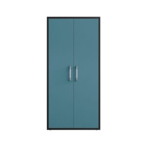 Manhattan Comfort Eiffel Storage Cabinet in Matte Black and Aqua Blue (Set of 2)