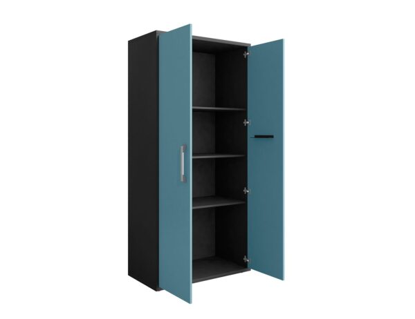 Manhattan Comfort Eiffel Storage Cabinet in Matte Black and Aqua Blue (Set of 2)