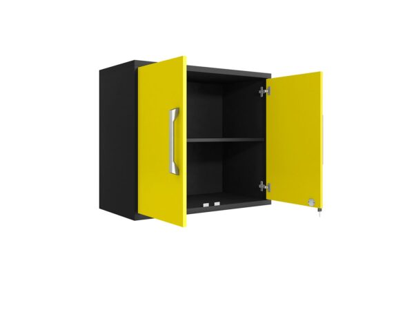 Manhattan Comfort Eiffel Floating Garage Cabinet in Matte Black and Yellow (Set of 2)