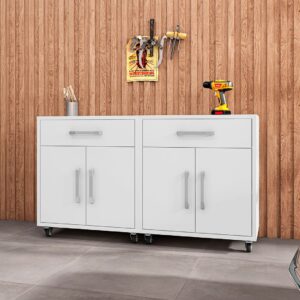 Manhattan Comfort Eiffel Mobile Garage Cabinet in White (Set of 2)