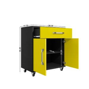 Manhattan Comfort Eiffel 2-Piece Storage Garage Set in Matte Black and Yellow