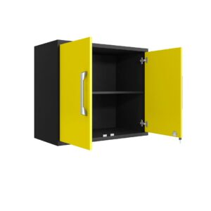 Manhattan Comfort Eiffel 2-Piece Storage Garage Set in Matte Black and Yellow