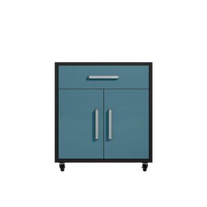 Manhattan Comfort Eiffel Garage Work Station Set of 2 in Matte Black and Aqua Blue