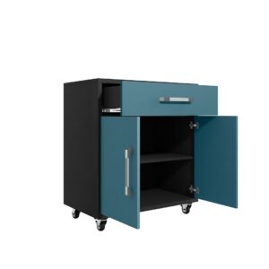 Manhattan Comfort Eiffel Garage Work Station Set of 2 in Matte Black and Aqua Blue