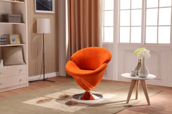 Manhattan Comfort Tulip Orange and Polished Chrome Velvet Swivel Accent Chair (Set of 2)