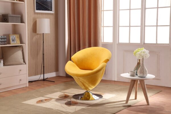 Manhattan Comfort Tulip Yellow and Polished Chrome Velvet Swivel Accent Chair (Set of 2)