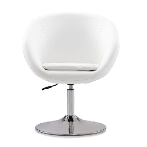 Manhattan Comfort Hopper White and Polished Chrome Faux Leather Adjustable Height Chair (Set of 2)