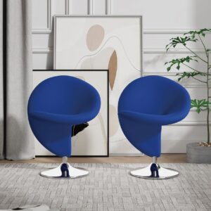 Manhattan Comfort Curl Blue and Polished Chrome Wool Blend Swivel Accent Chair (Set of 2)