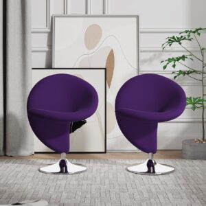 Manhattan Comfort Curl Purple and Polished Chrome Wool Blend Swivel Accent Chair (Set of 2)