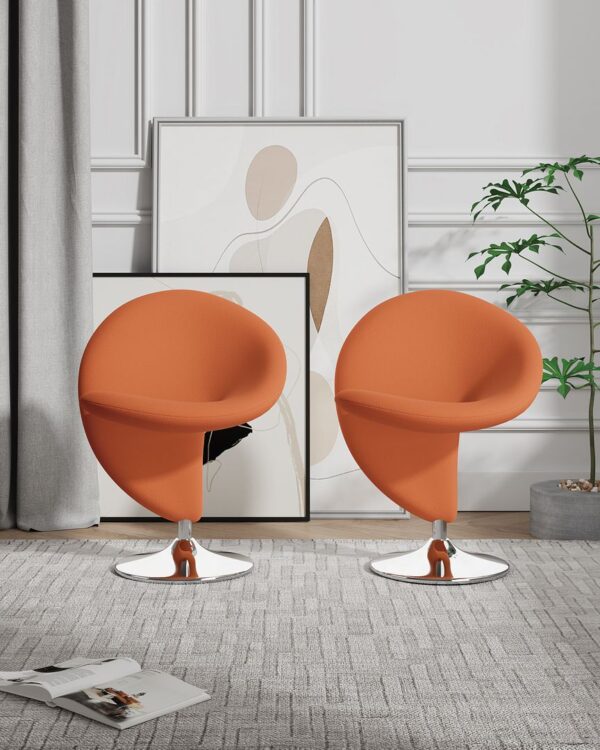 Manhattan Comfort Curl Orange and Polished Chrome Wool Blend Swivel Accent Chair (Set of 2)