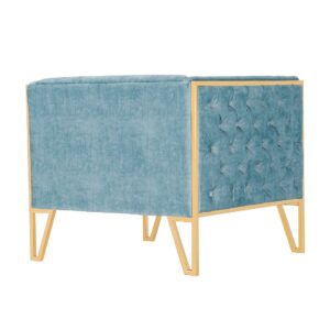 Manhattan Comfort Vector Ocean Blue and Gold Velvet Accent Chair (Set of 2)