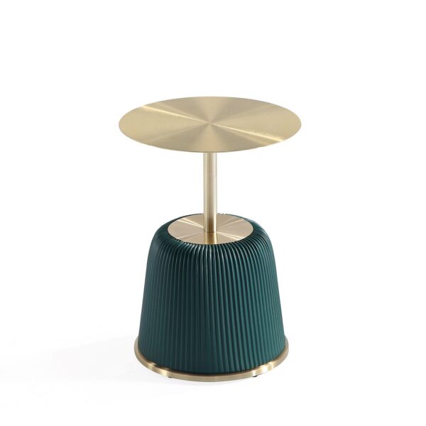 Manhattan Comfort Modern Anderson End Table 1.0 and End Table 2.0 Upholstered in Green Leatherette with Ceramic Faux Tabletop and Gold Metal Tabletop- Set of 2