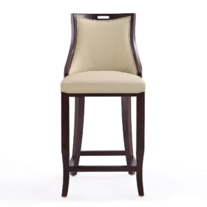 Manhattan Comfort Emperor 41 in. Cream and Walnut Beech Wood Bar Stool (Set of 2)