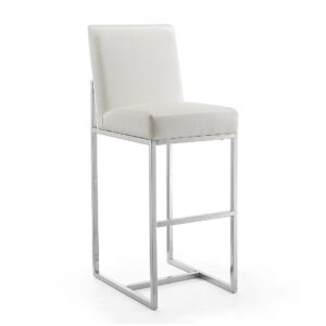 Manhattan Comfort Element 42.13 in. Pearl White and Polished Chrome Stainless Steel Bar Stool (Set of 2)