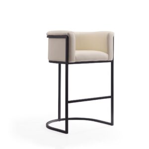 Manhattan Comfort Cosmopolitan 37.8 in. Cream and Black Metal Barstool (Set of 2)