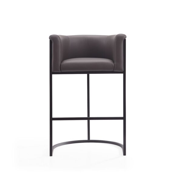 Manhattan Comfort Cosmopolitan 37.8 in. Pebble and Black Metal Barstool (Set of 2)