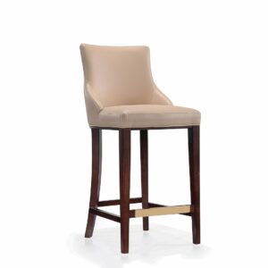 Manhattan Comfort Modern Shubert Barstool Upholstered in Tan Leatherette with Beech Wood Legs - Set of 2