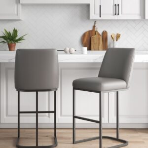 Manhattan Comfort Serena Modern Leatherette Upholstered Barstool in Grey - Set of 2