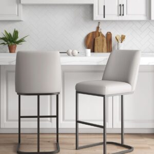 Manhattan Comfort Serena Modern Leatherette Upholstered Barstool in Light Grey - Set of 2