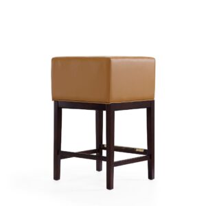 Manhattan Comfort Kingsley 34 in. Camel and Dark Walnut Beech Wood Counter Height Bar Stool (Set of 2)