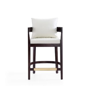 Manhattan Comfort Ritz 34 in. Ivory and Dark Walnut Beech Wood Counter Height Bar Stool (Set of 2)