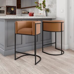 Manhattan Comfort Cosmopolitan 33.8 in. Camel and Black Metal Counter Height Bar Stool (Set of 2)