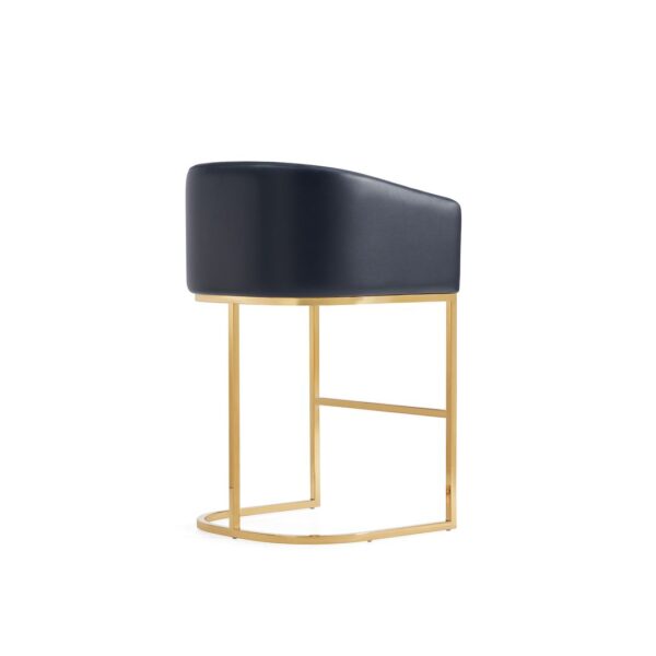 Manhattan Comfort Louvre Mid-Century Modern Leatherette Upholstered Counter Stool  in Black and Titanium Gold- Set of 2