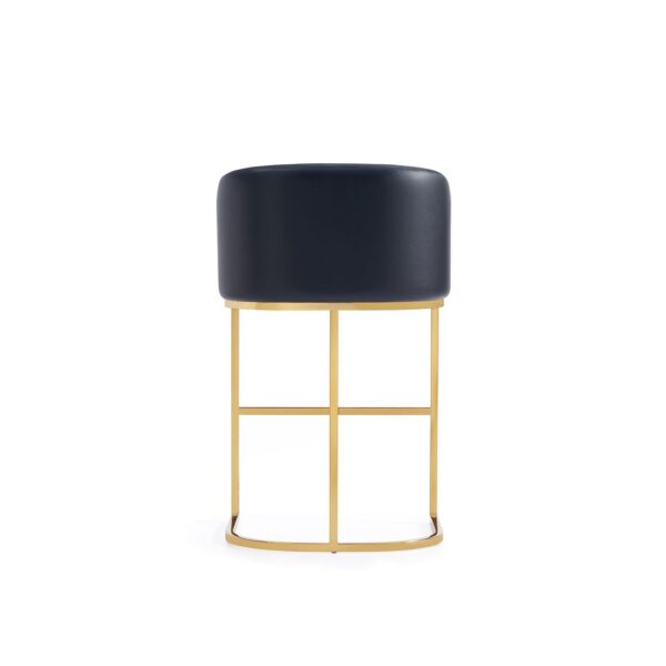 Manhattan Comfort Louvre Mid-Century Modern Leatherette Upholstered Counter Stool  in Black and Titanium Gold- Set of 2