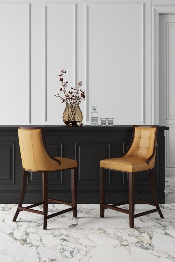 Manhattan Comfort Fifth Ave 39.5 in. Camel and Dark Walnut Beech Wood Counter Height Bar Stool (Set of 2)