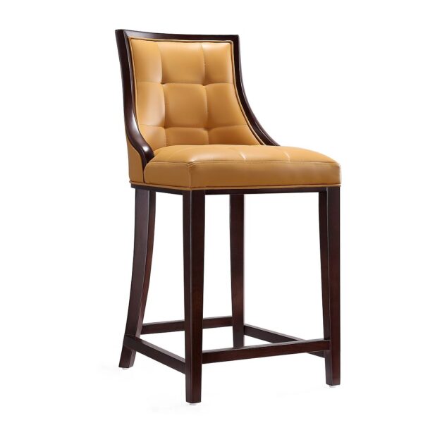 Manhattan Comfort Fifth Ave 39.5 in. Camel and Dark Walnut Beech Wood Counter Height Bar Stool (Set of 2)