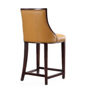 Manhattan Comfort Fifth Ave 39.5 in. Camel and Dark Walnut Beech Wood Counter Height Bar Stool (Set of 2)