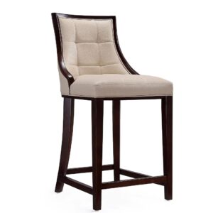 Manhattan Comfort Fifth Ave 39.5 in. Cream and Dark Walnut Beech Wood Counter Height Bar Stool (Set of 2)