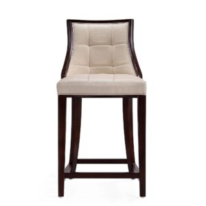 Manhattan Comfort Fifth Ave 39.5 in. Cream and Dark Walnut Beech Wood Counter Height Bar Stool (Set of 2)