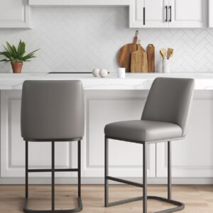 Manhattan Comfort Serena Modern Leatherette Upholstered Counter Stool in Grey - Set of 2