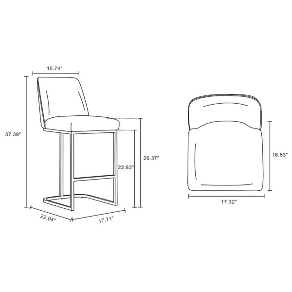 Manhattan Comfort Serena Modern Leatherette Upholstered Counter Stool in Light Grey - Set of 2