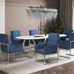 Manhattan Comfort Element Blue Velvet Dining Armchair (Set of 2)