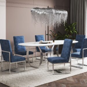 Manhattan Comfort Element Blue Velvet Dining Armchair (Set of 2)