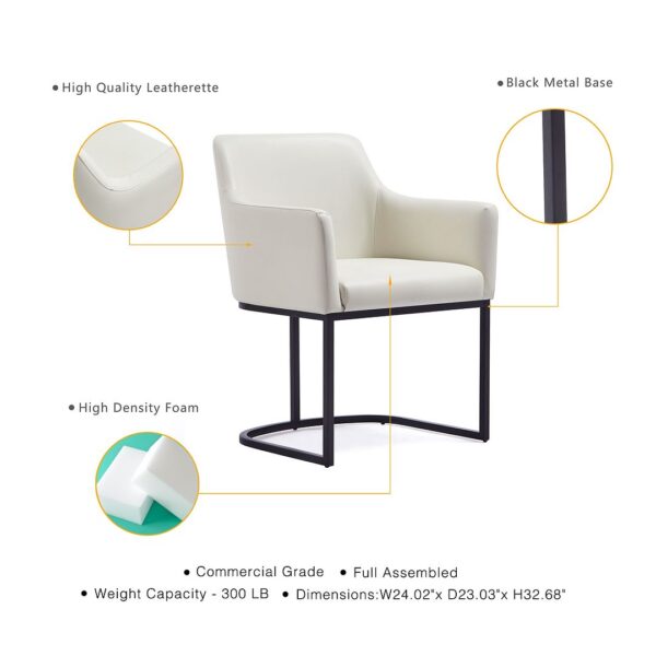 Manhattan Comfort Modern Serena Dining Armchair Upholstered in Leatherette with Steel Legs in Cream - Set of 2