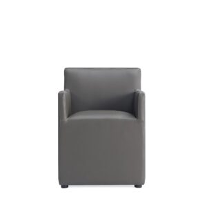 Manhattan Comfort Anna Modern Square Faux Leather Dining Armchair in Pewter (Set of 2)