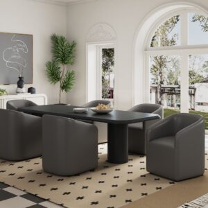 Manhattan Comfort Anna Modern Round Faux Leather Dining Armchair in Pewter (Set of 2)