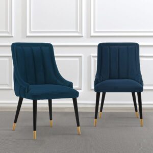 Manhattan Comfort Modern Eda Velvet Dining Chair in Midnight Blue- Set of 2