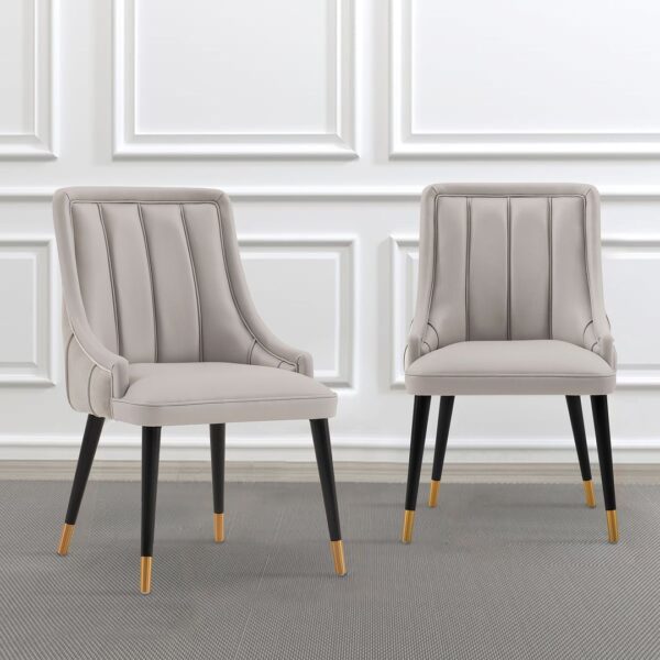 Manhattan Comfort Modern Eda Velvet and Leatherette Dining Chair in Grey- Set of 2