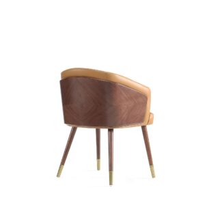 Manhattan Comfort Modern Reeva Dining Chair Upholstered in Leatherette with Beech Wood Back and Solid Wood Legs in Walnut and Camal- Set of 2