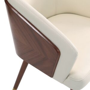 Manhattan Comfort Modern Reeva Dining Chair Upholstered in Leatherette with Beech Wood Back and Solid Wood Legs in Walnut and Cream- Set of 2