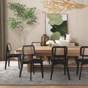 Manhattan Comfort Versailles Square Dining Chair in Black and Natural Cane - Set of 4