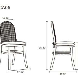 Manhattan Comfort Paragon Dining Chair 1.0 with Grey Cushions in Black and Cane - Set of 4